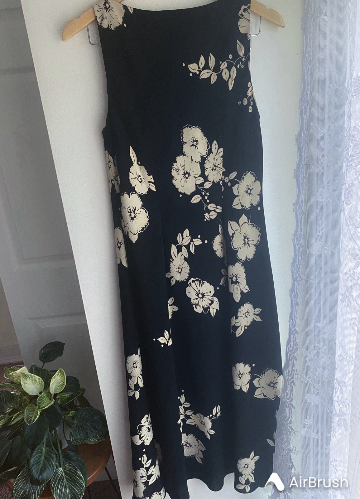 Vintage Jones New York 90s Black Floral Gown Maxi Dress Sleeveless Shift Size 10