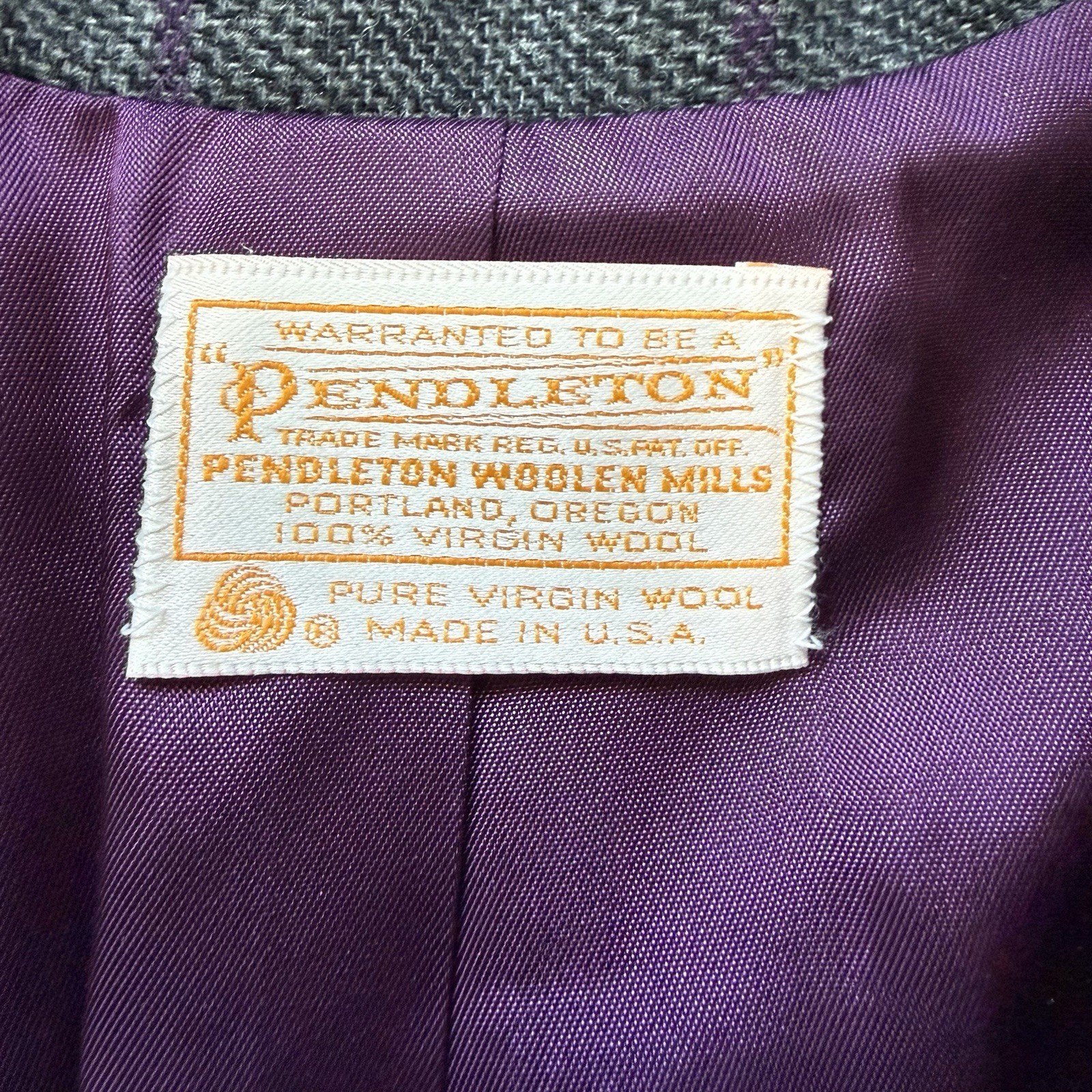 Pendleton Pure Virgin Wool Blazer Size 12 M/L Gray Purple Plaid Single Button