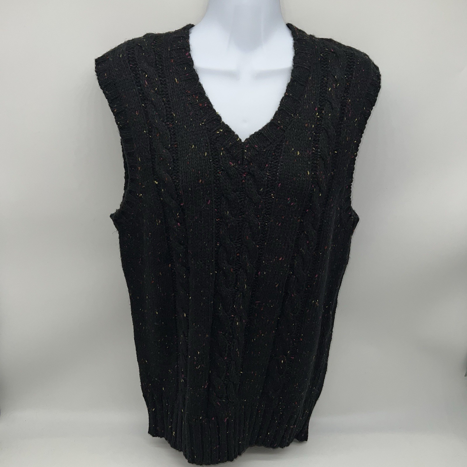 VTG 70s Y2K Unisex Campus Black/Confetti Colored Knit Sweater Vest Size M