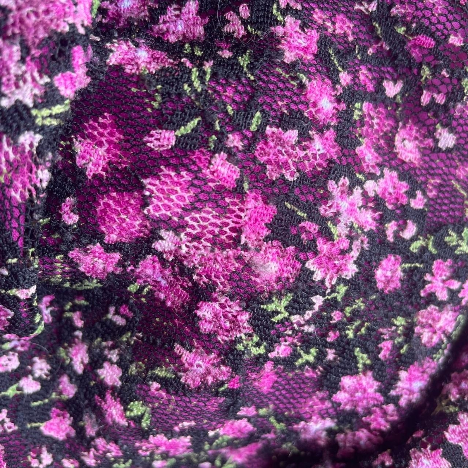 La-belle Pink & Black Floral Midi Dress with Pink Underslip and Deep V Neck