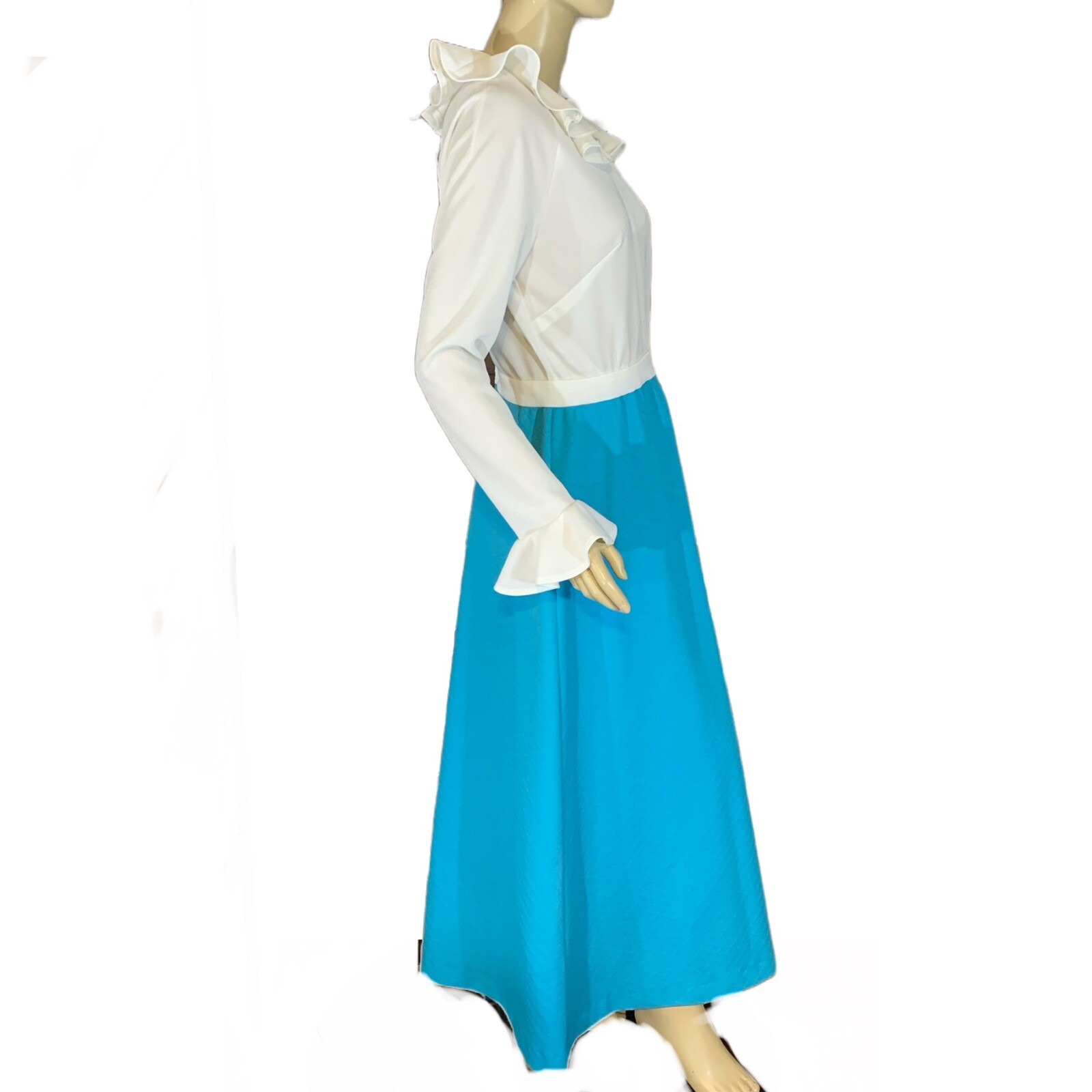 Women’s Blue & white Vintage 1970’s Unbranded Handmade Maxi Dress Sz s/m