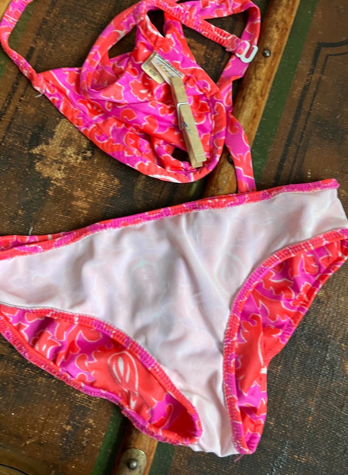 VTG 60s JC PENNEY PSYCHEDELIC 3 PIECES HOT PINK+ORANGE BIKINI+DRESS USA 9/32 EUC