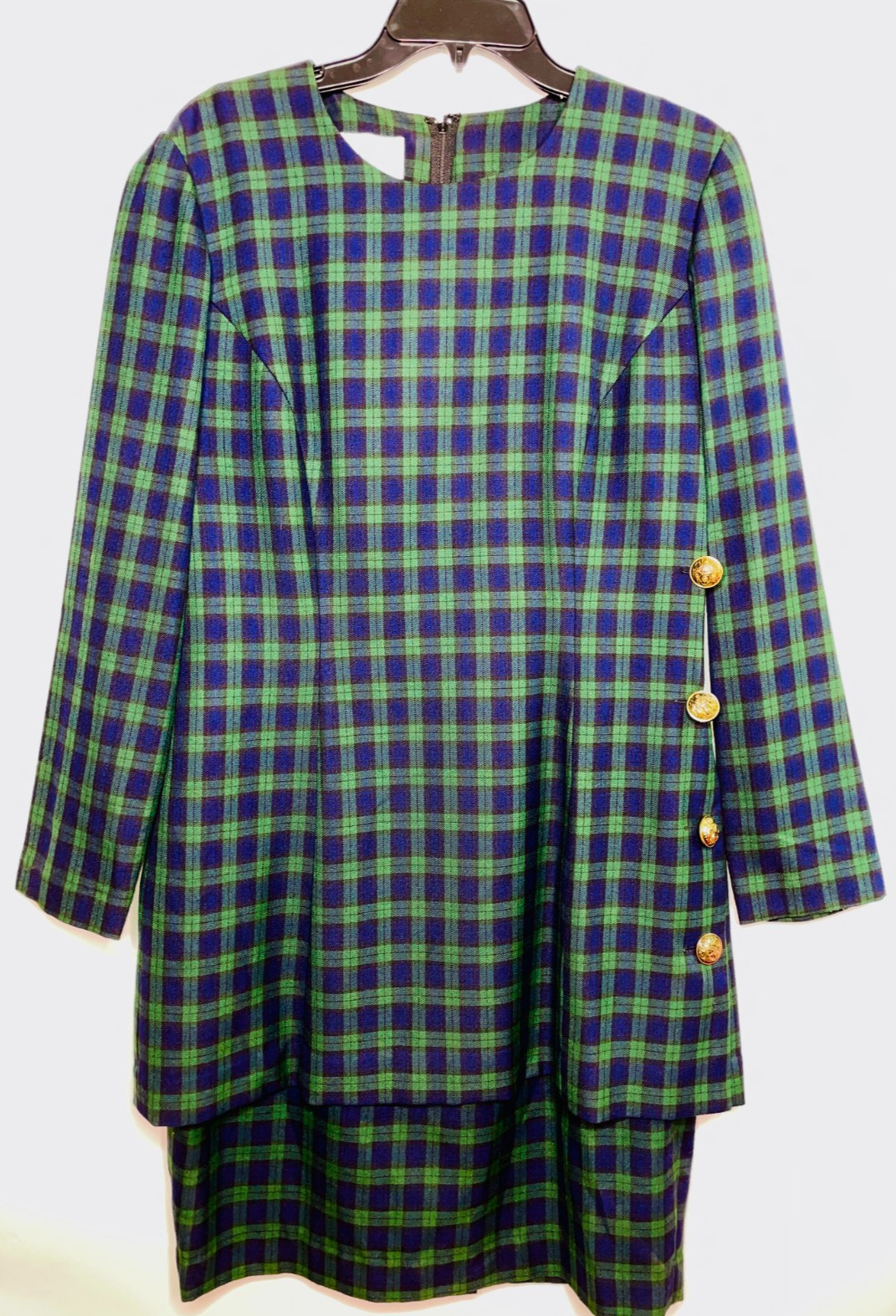 Santa Fe Dress by Jim Tremblay Plaid Women’s Size 12 Gold Buttons Made in USA
