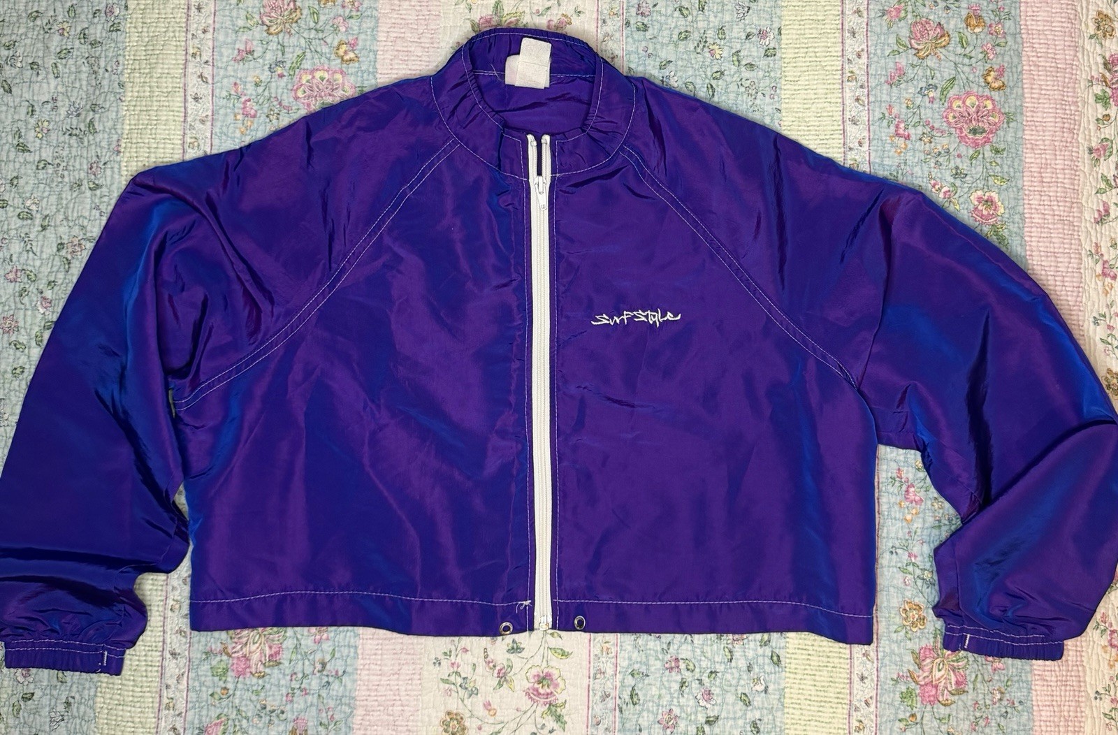 VTG 90s Y2K Surf Style Purple Iridescent Windbreaker Jacket & Board Shorts SM