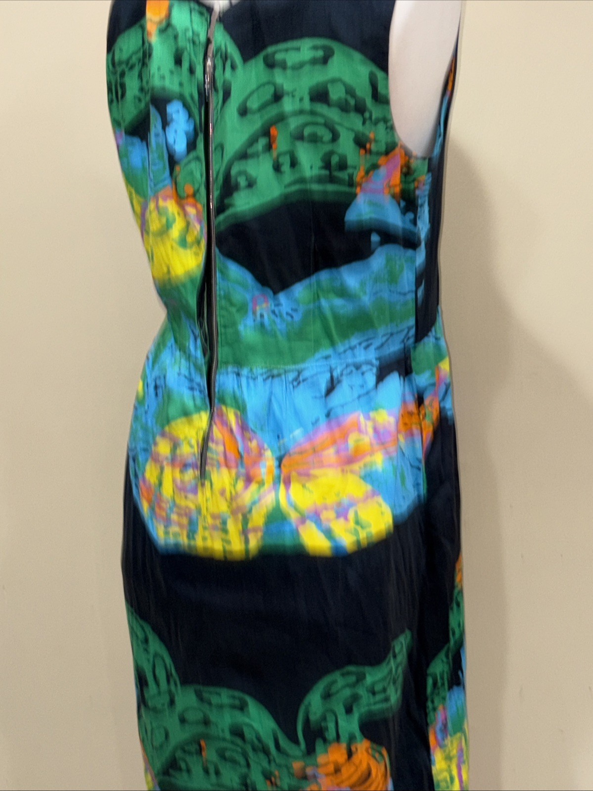 frida kahlo dress vintage metal zipper & abstract mexican style large