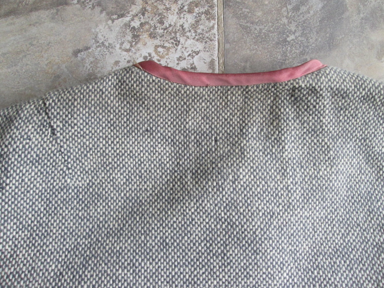 VTG Original Suit Skirt Set Jacket Medium Wool Gray White Purple Checkered Lined