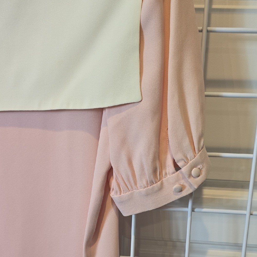 Vintage Pink Pleated Front Midi Dress with White Collar Pit To Pit 17.5″