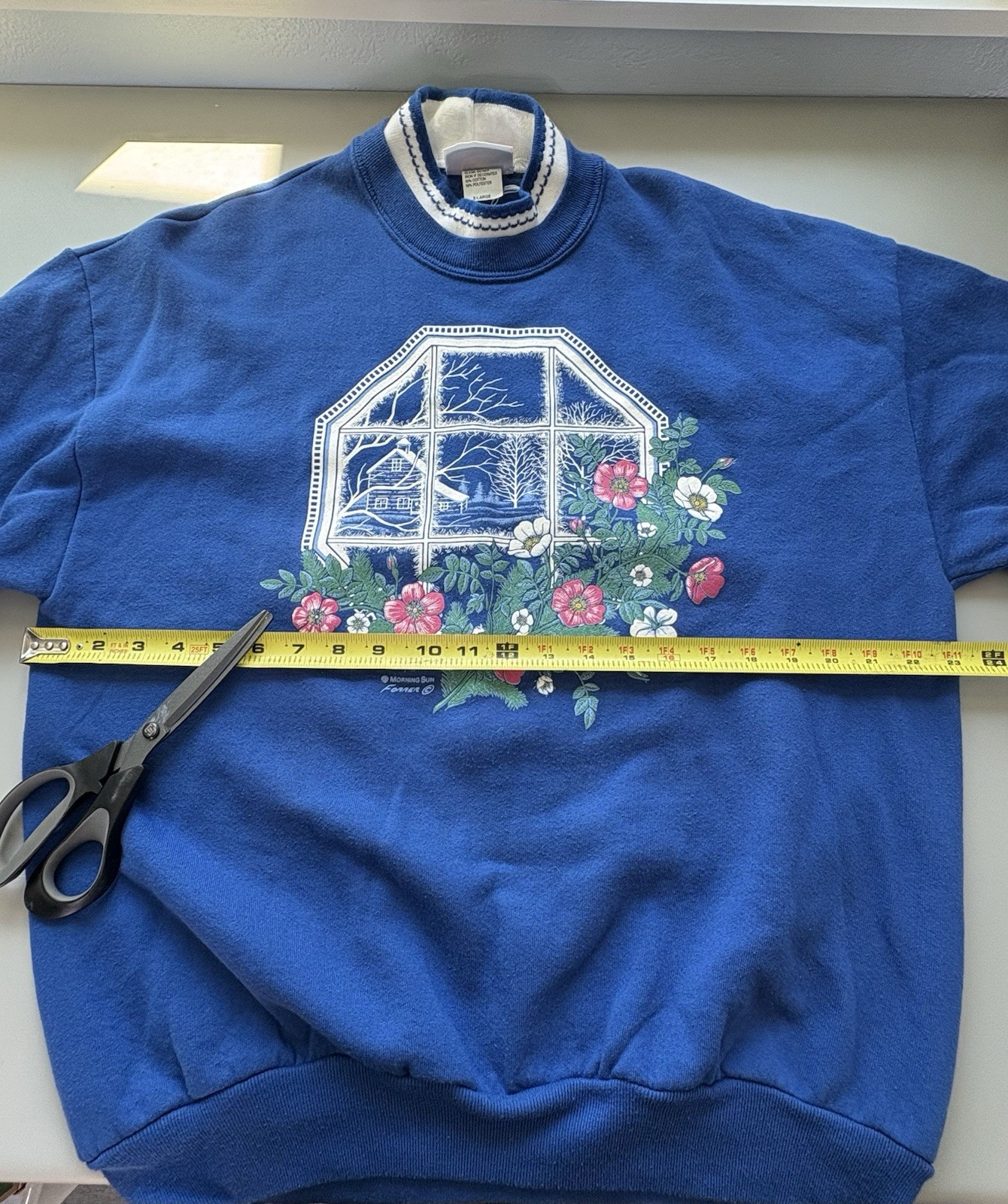 Vintage Morning Sun 90s Streetwear Women XL Farmhouse Flower Sweatshirt Blue USA