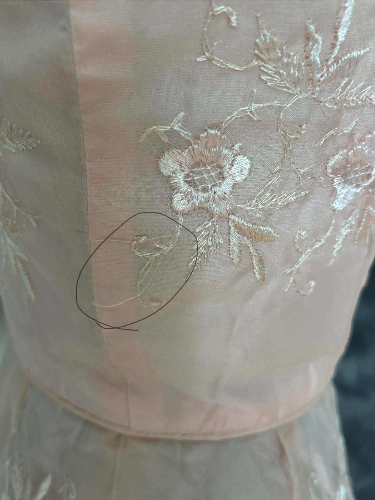 Vintage Pink Embroidered Organza Wiggle Dress Pin-Up Tiki Rockabilly XS Flawed