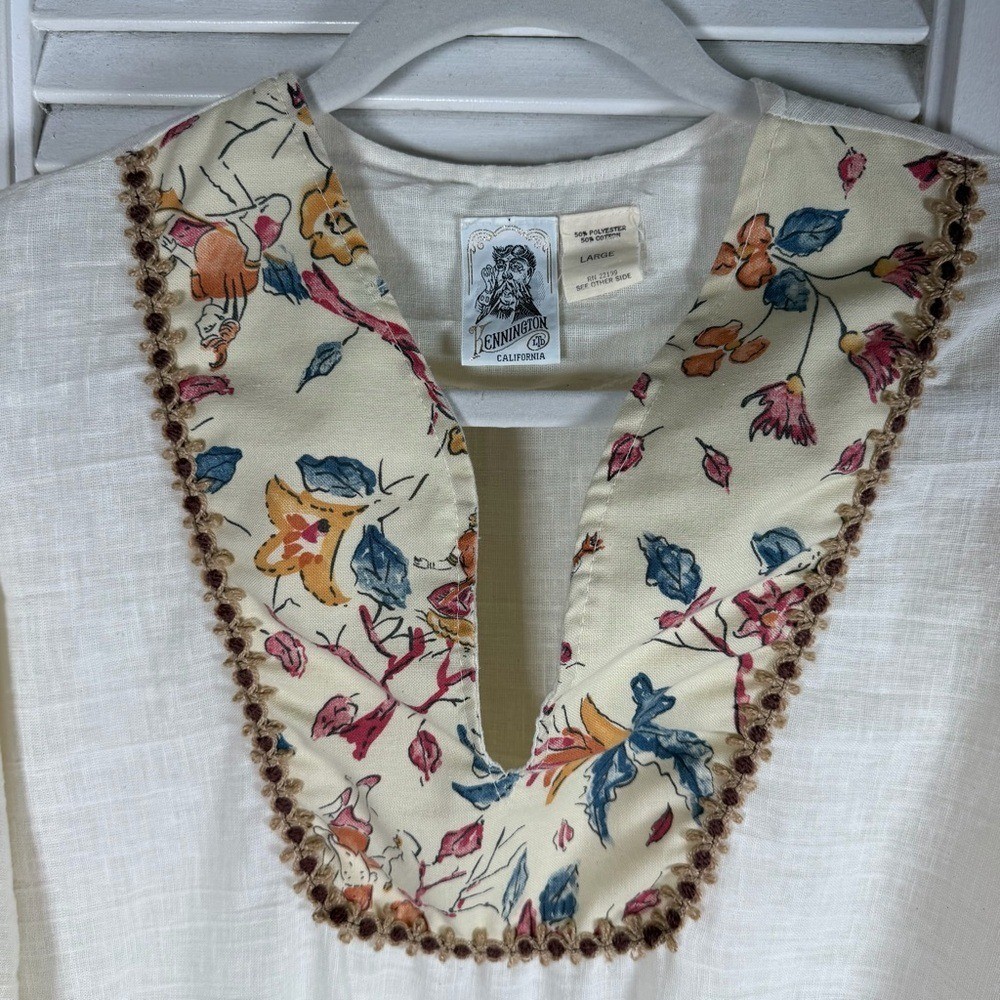 Vintage Kennington Ltd California Boho Floral Blouse Cream L