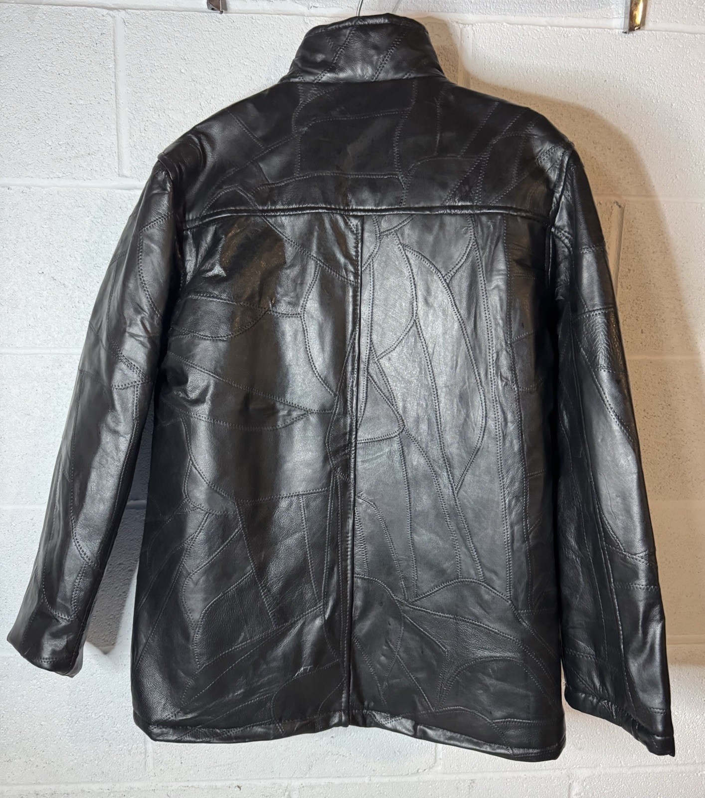 Vintage Y2K Tudor Court Women’s Black Patchwork Leather Jacket Coat Size L