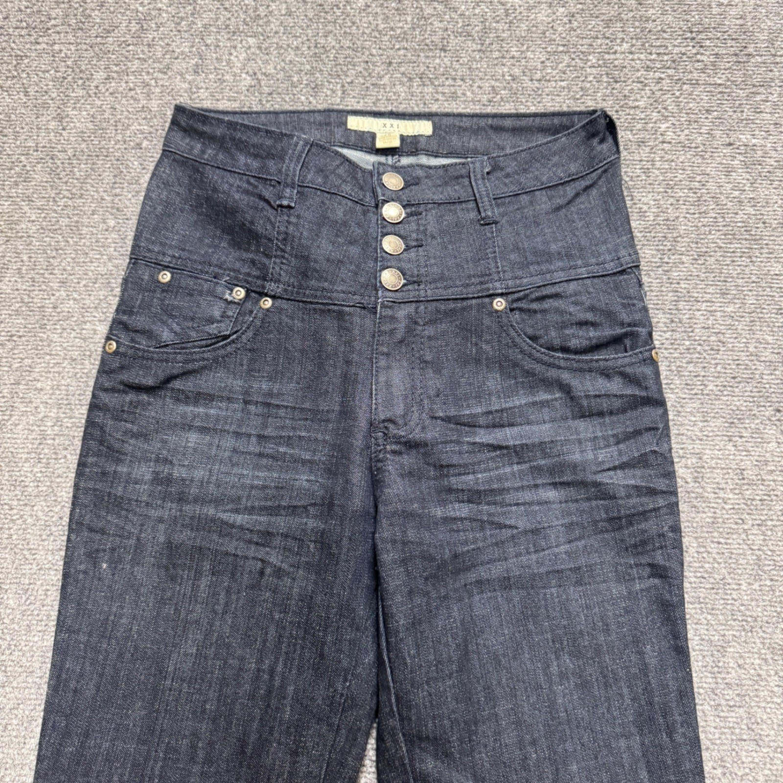 Y2K Denim Jeans Womens size 28 High-waisted dark wash multi-button closure 90s