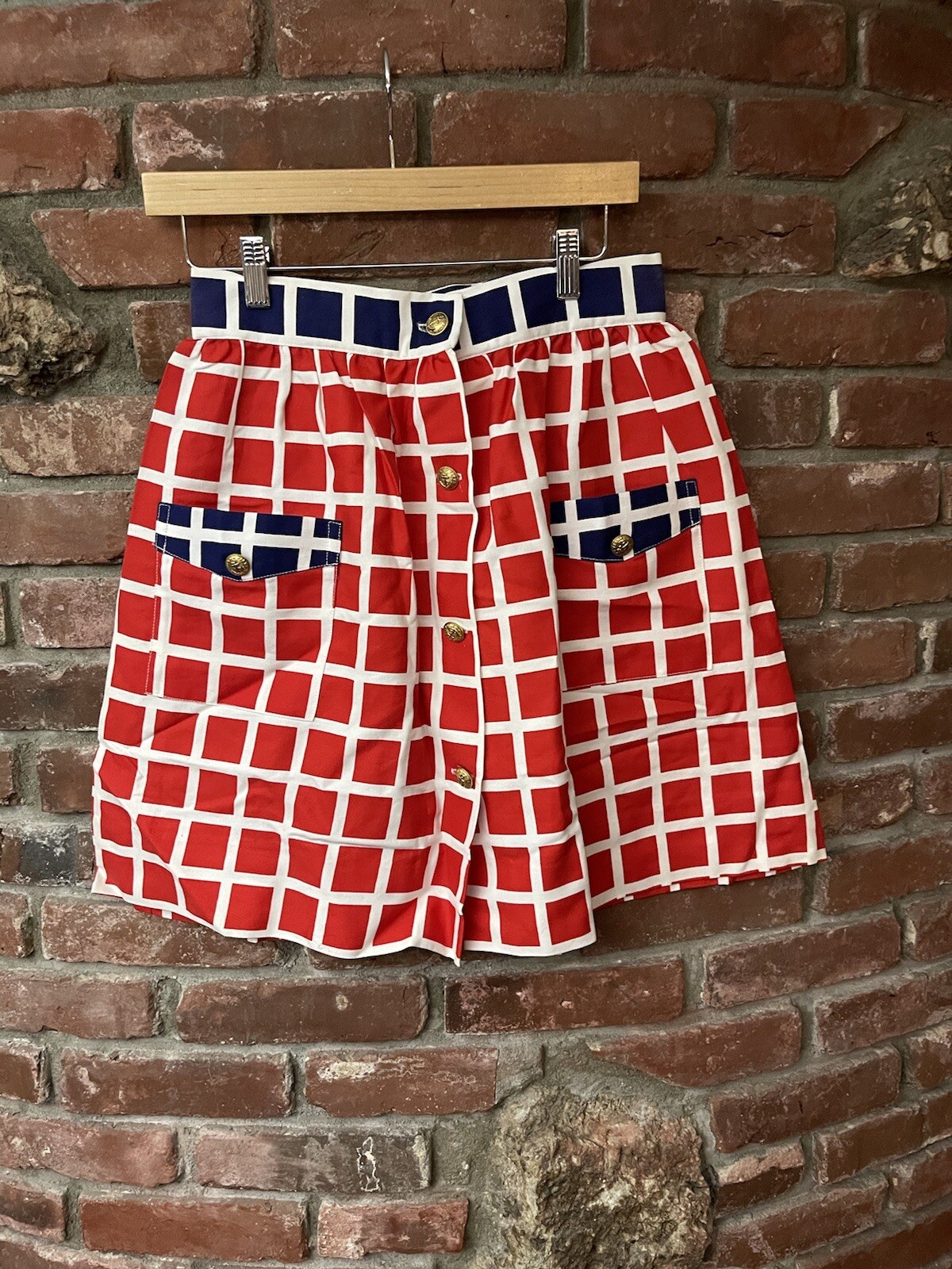 Vintage 70s Red White And Blue Skirt 27 X 19 Rayon Cotton Blend