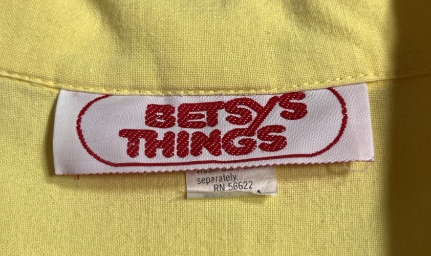 Vintage 70s/80s Betsy’s Things Sz Size 7 USA Made Yellow Jump Suit Jumpsuit