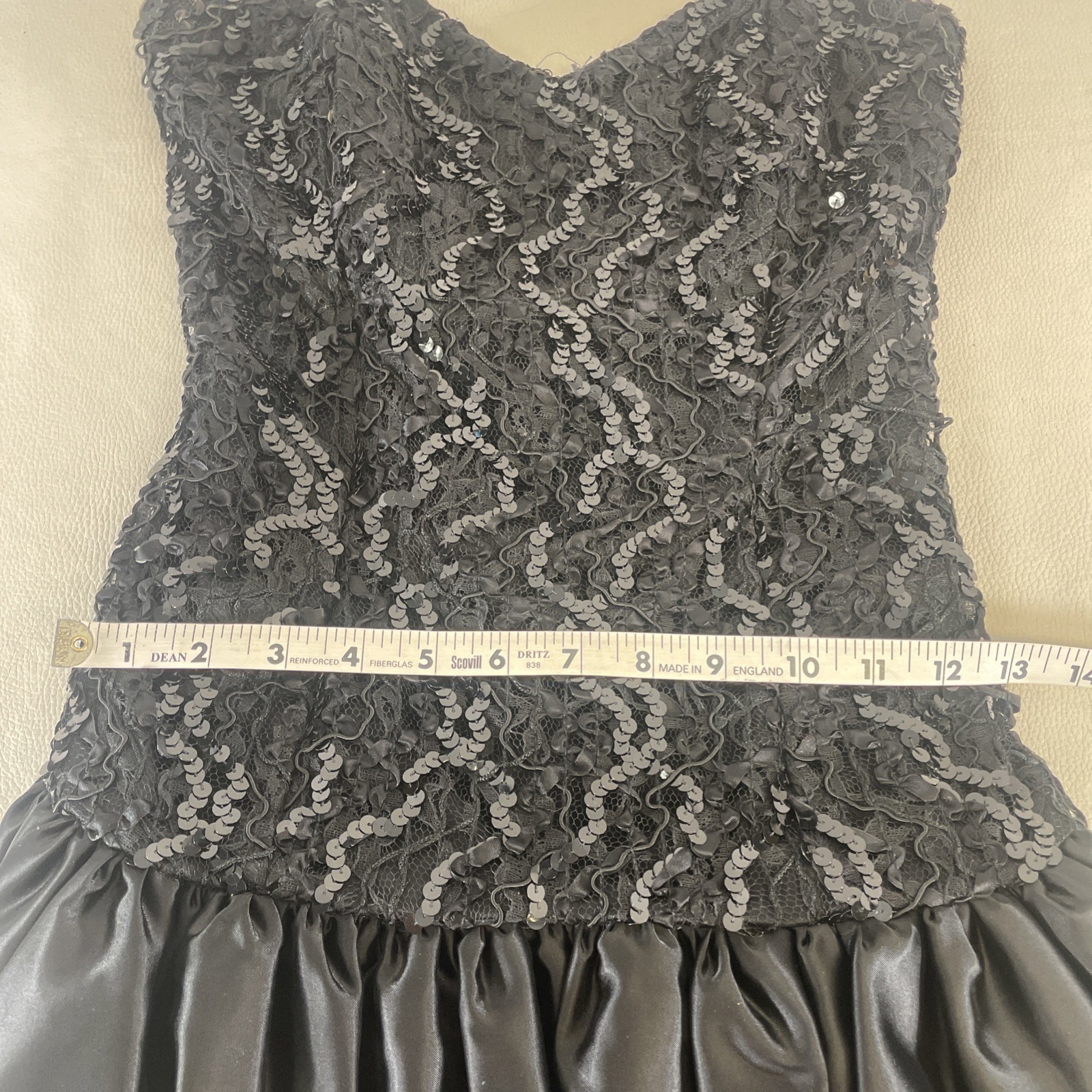 Vintage 1980’s Scarlett Nite Sz 7/8 Black Sequin Strapless Bubble Dress