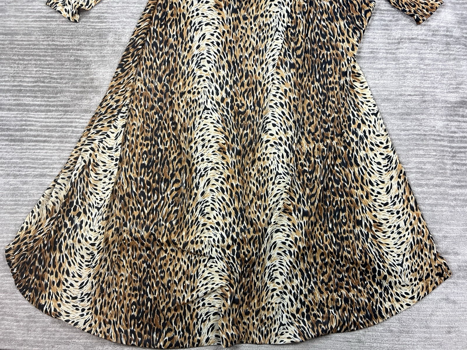 Vintage Elaine Sklar Dress Womens Med Brown Animal Print Long Sleeve Maxi Nylon