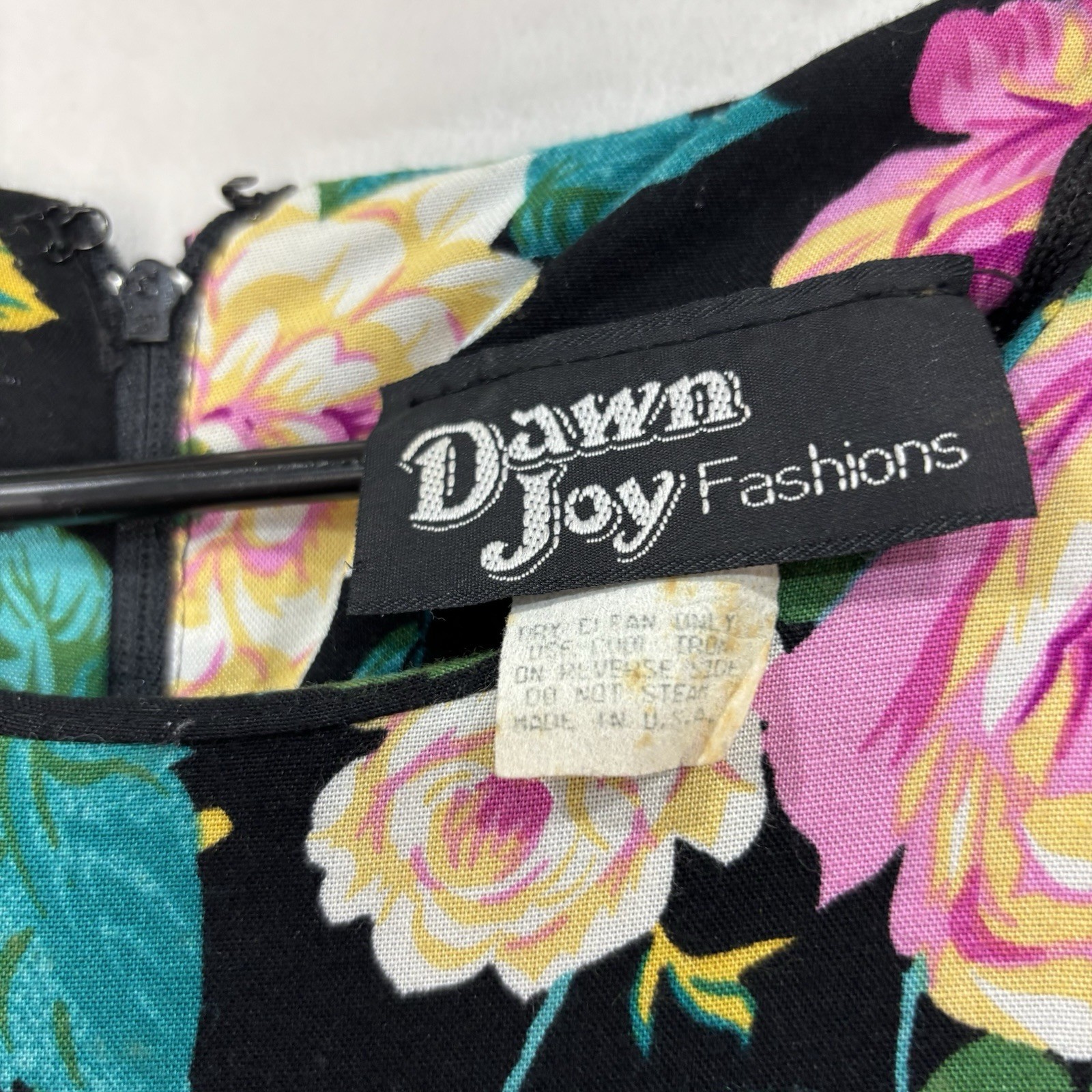 Vintage Dawn Joy Floral Colorful Midi Peplum Dress 9 Rose Bold Black Waist Tie