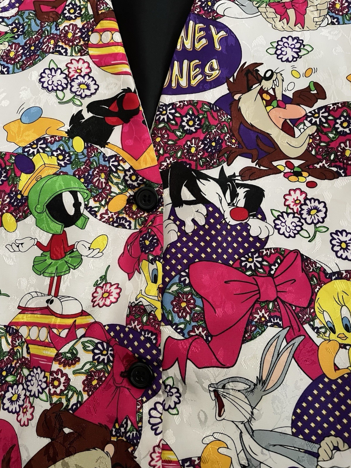 VTG Looney Tunes Easter Vest Taz Marvin Martian Tweety Bugs Bunny AOP 1994 OS