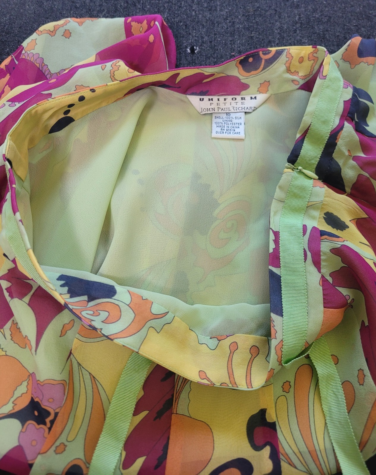 Vintage 90s Y2K Psychedelic Knee Length Skirt Silk Floral Bright Mod Gogo 10 M/L