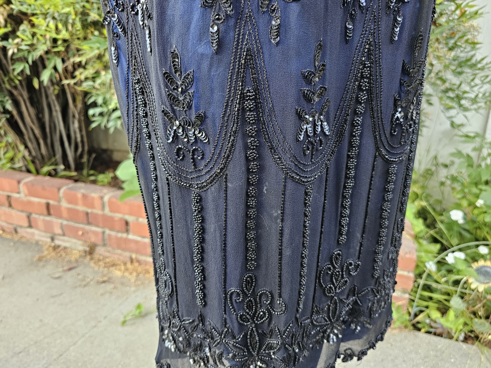Vintage 1990s SCALA Art Deco Whimsigoth Hand Beaded Formal Evening Prom Gown