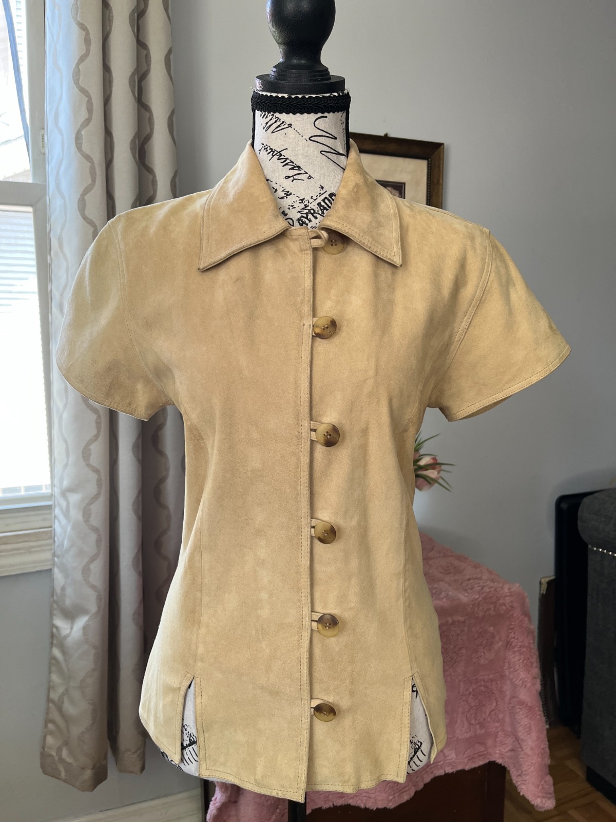 Vintage Women’s Suede Goblincore Short-Sleeve Fairy Grunge Button Up Boho Shirt