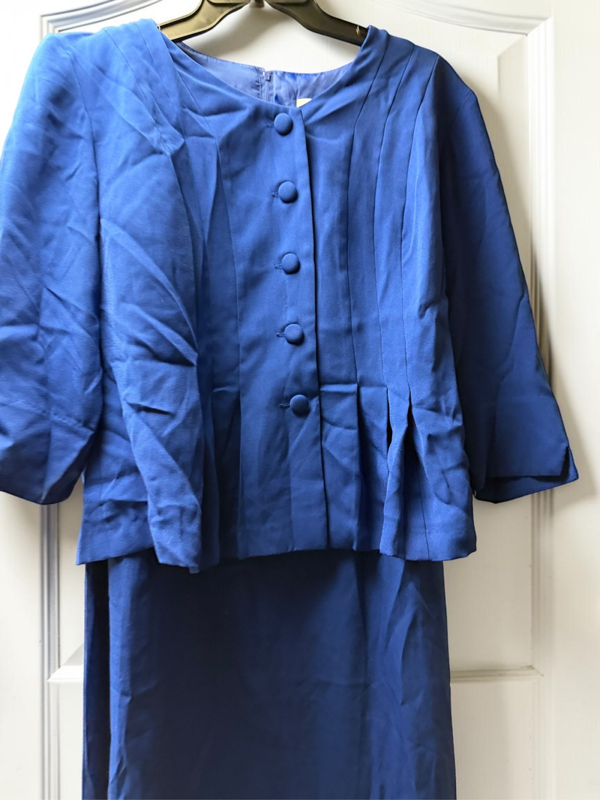 BFA Classics Women’s Blue 2pc Skirt Set Button Front Pleated 12P