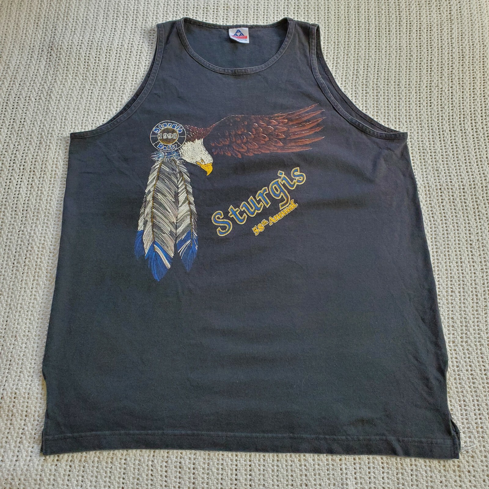 VTG 90s 1998 Sturgis Black Hills Rally Eagle Motorcycle Tank Top Shirt Large