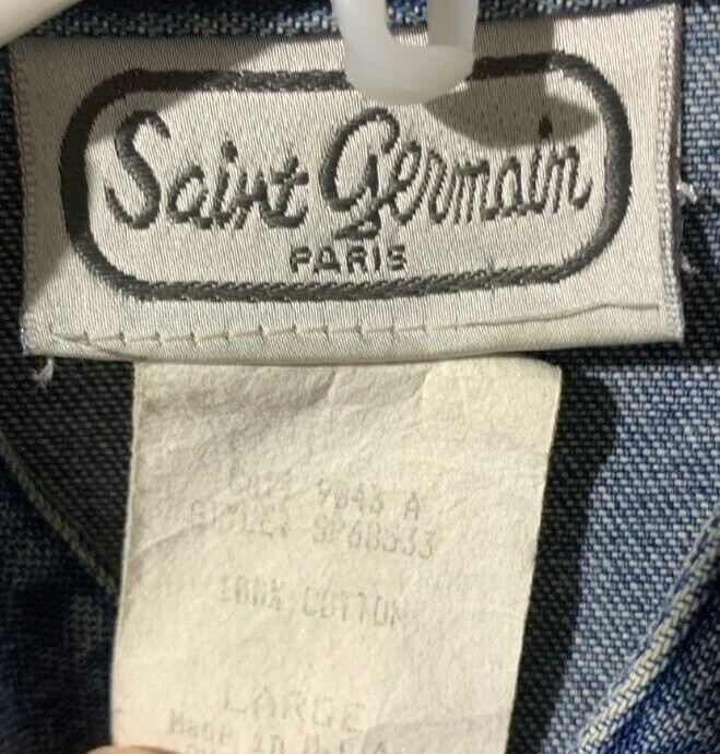 Saint Germain Paris Vintage Blue Denim Jean Jacket Women Large EVC Shacket Shirt