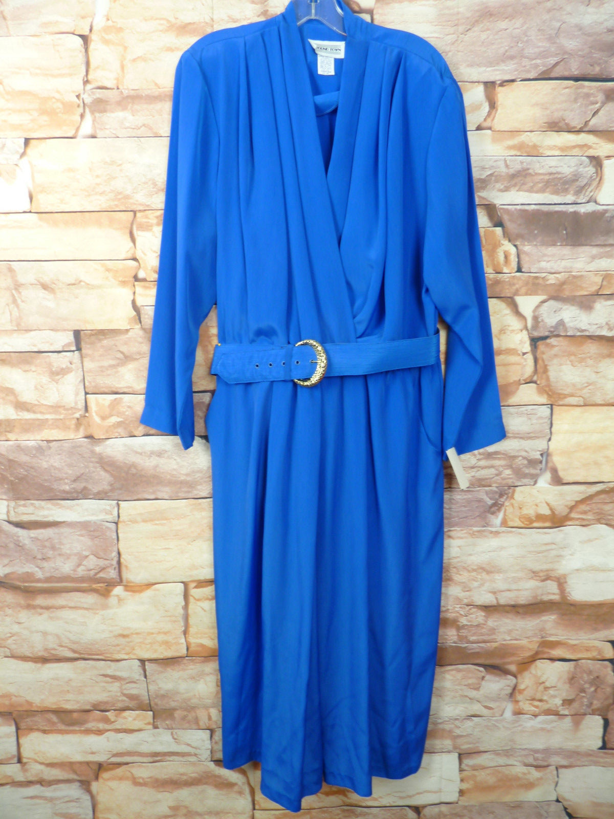 Vintage Around Town Sz 18 WP BLUE DRESS POLY USA V Neck