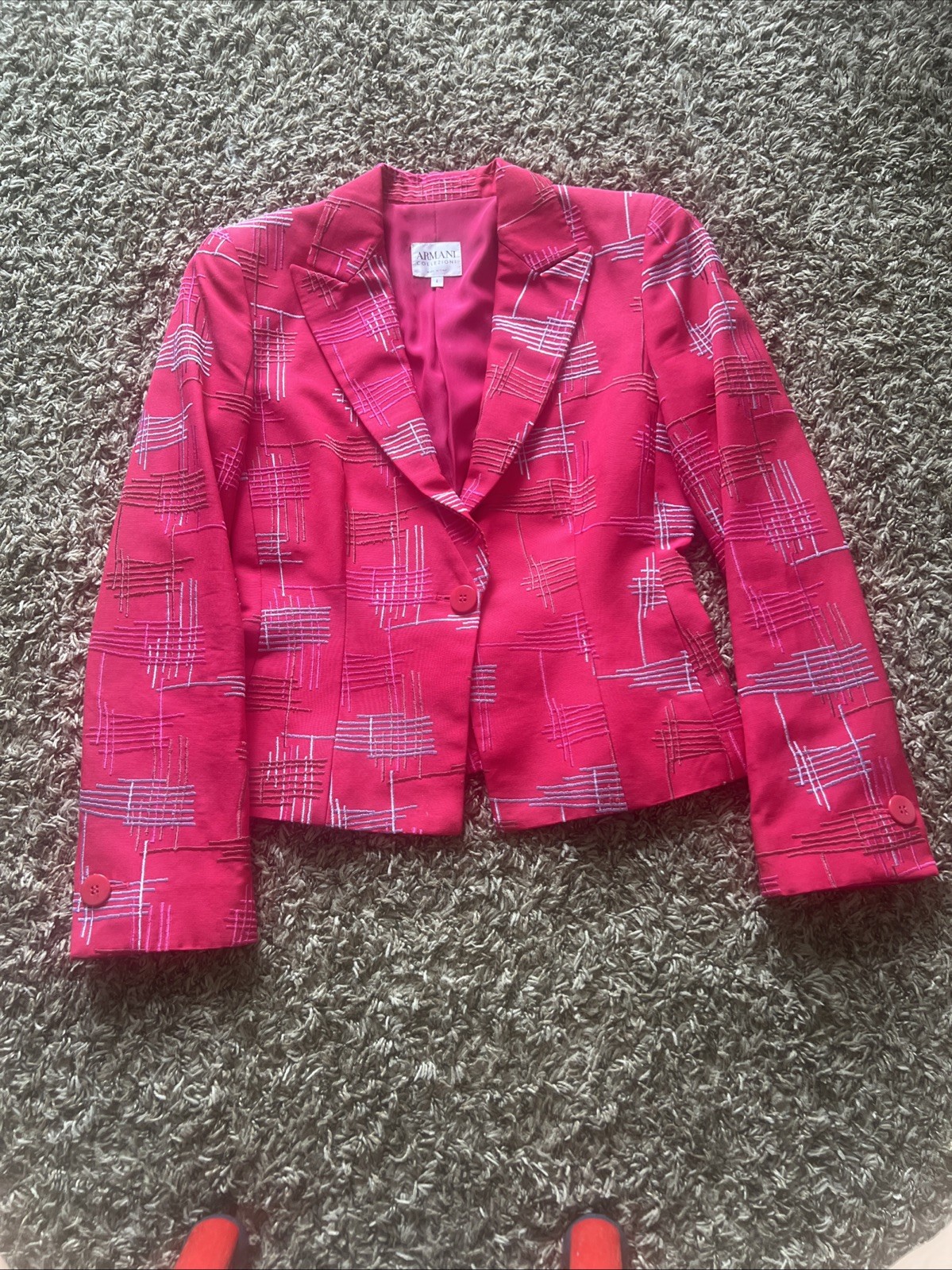 Armani Collezioni Italy Pink Embroidered Geometric Blazer Jacket Womens 4 Nice