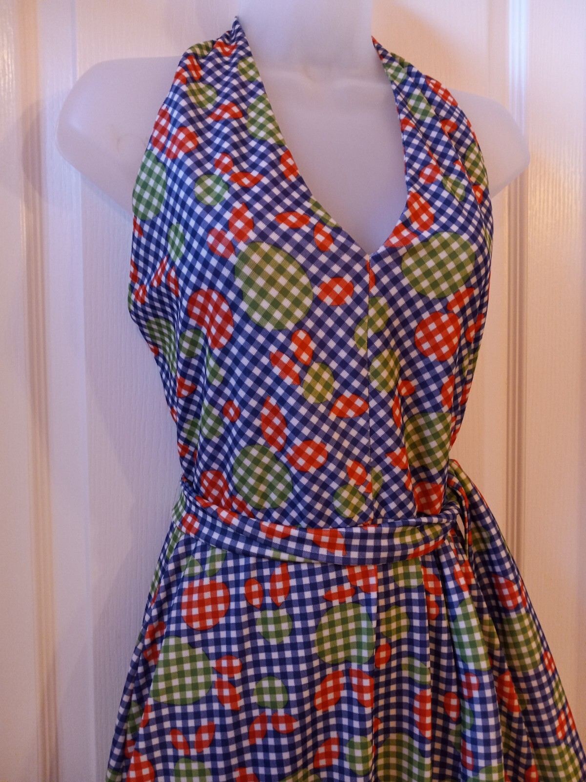Vintage 70s Jonathan Logan Hippie Groovy Apple Polka-dot Halter Maxi Dress S/M