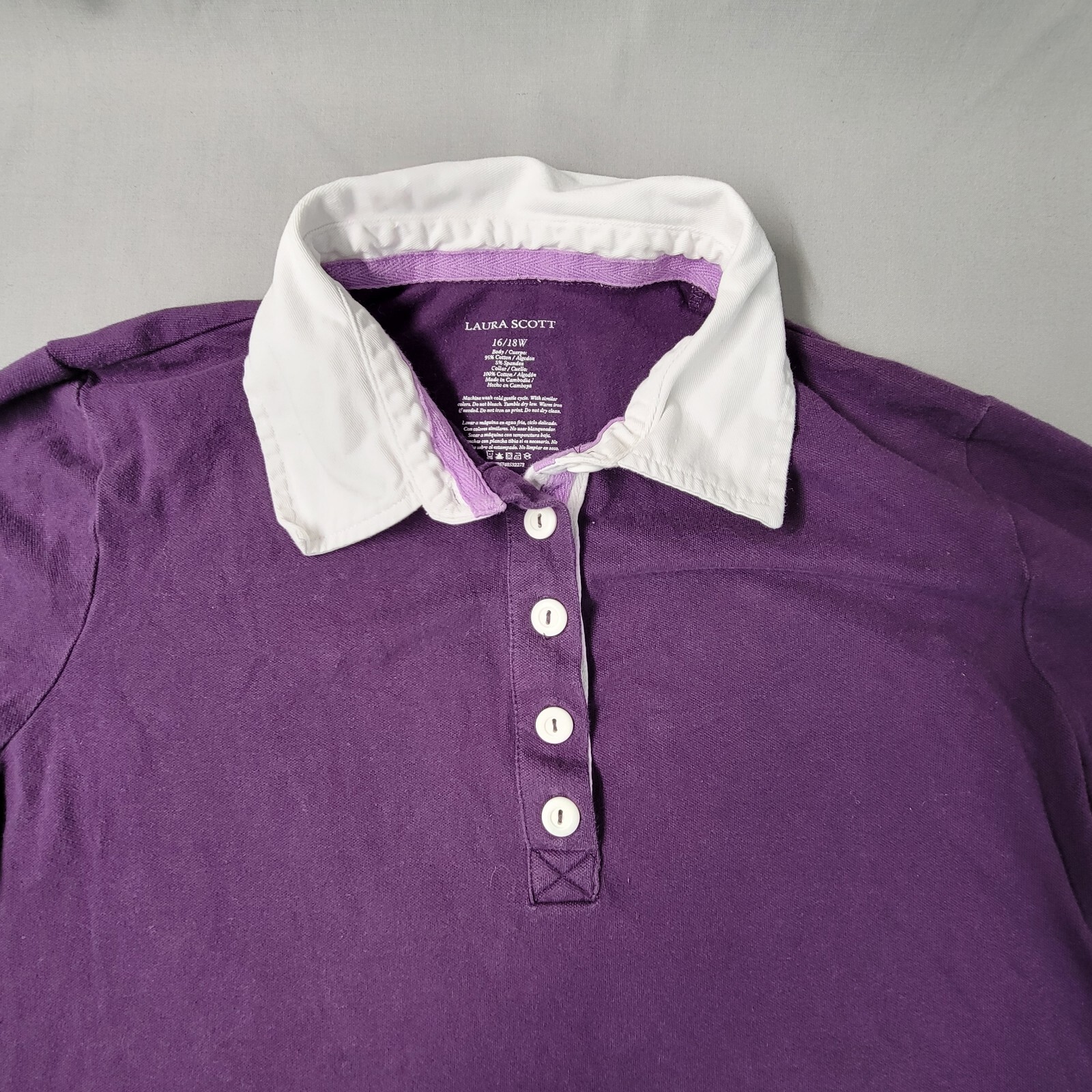 Vintage Laura Scott Womens Shirt Purple Long Sleeve White Collar Sz 16 18 W