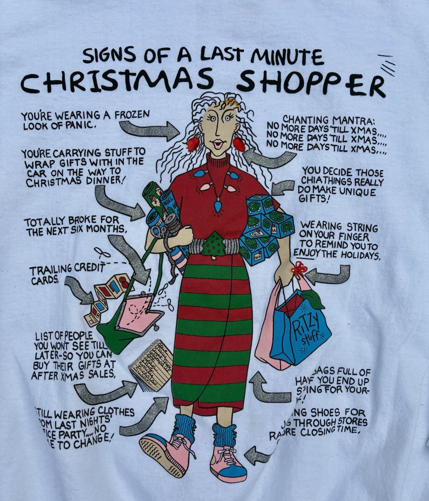 Vintage 90s Christmas Sweatshirt “Last Minute Shopper” USA Made Womens Size L/XL