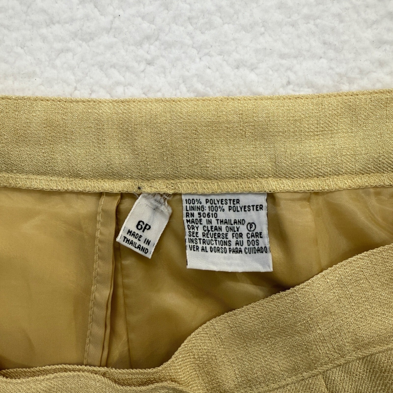 VTG Kasper 2PC Pant Suit Linen Look Pleated Lined Pockets Yellow Career Size 6P