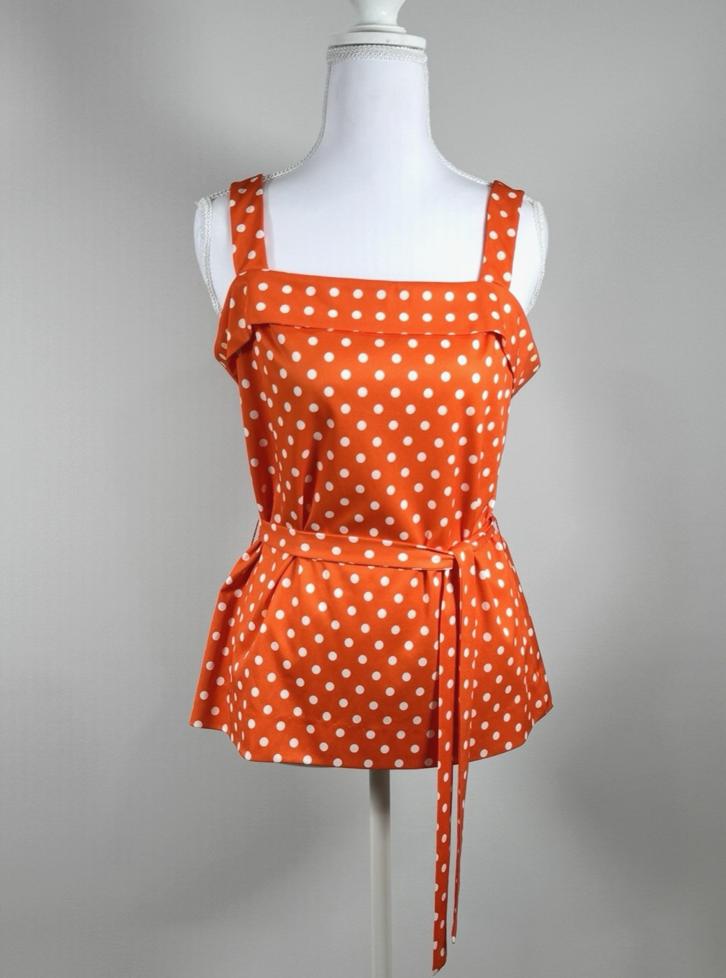 Vintage Polka Dot 2 Piece Set Orange Blouse Camisole Belt Retro Pin Up S