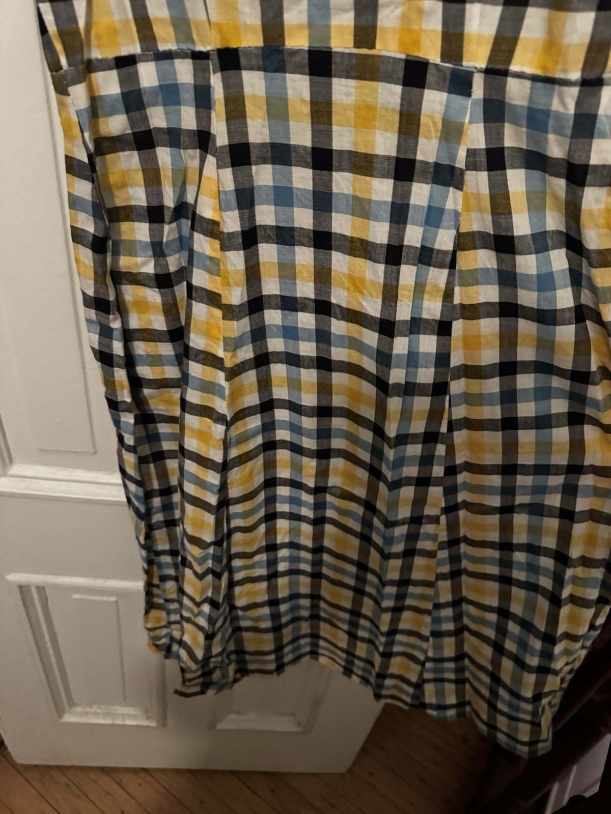 Vintage Homemade Sz 6 To 8 Blue & Yellow Plaid Midi Dress Fair Condition AS IS
