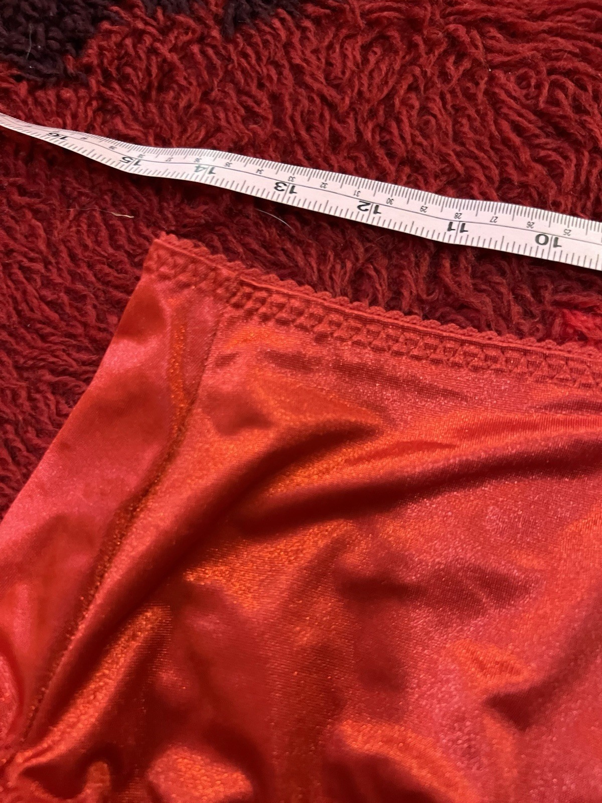 Vassarette VTG Second Skin Stretch Satin High Cut Brief Panty Red 3XL Plus