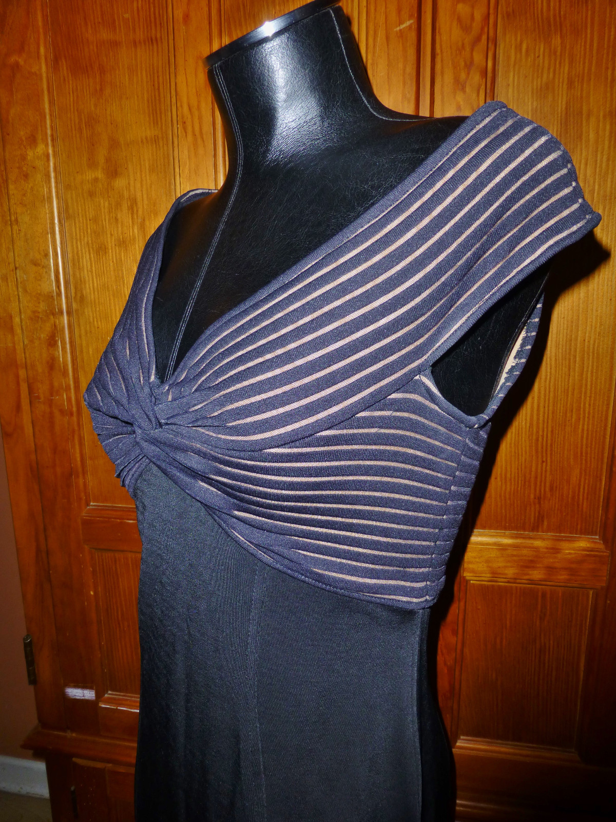 TADASHI Vtg 80s Black Bandage Bodycon Slit Evening Party Maxi DRESS Gown sz M