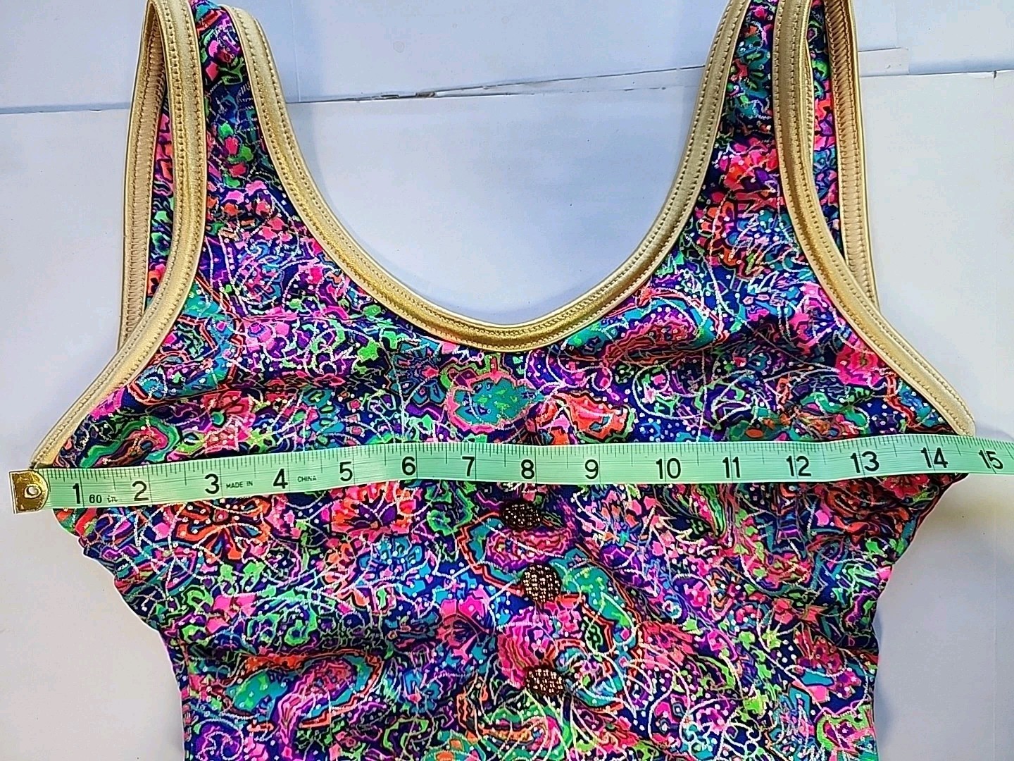 Gantner California Womens Size 10 Psychedelic Neon Colorful 1pc Bathing Suit 80s