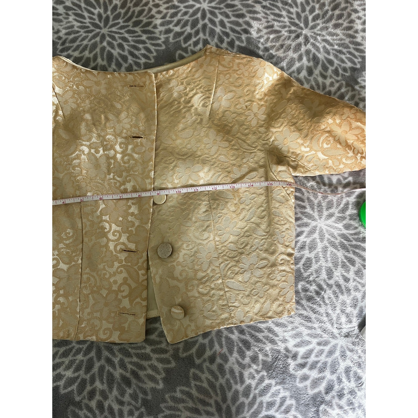Vintage Gold Floral Brocade Cropped Jacket XS Back Bows Pinup Mid Century Modern