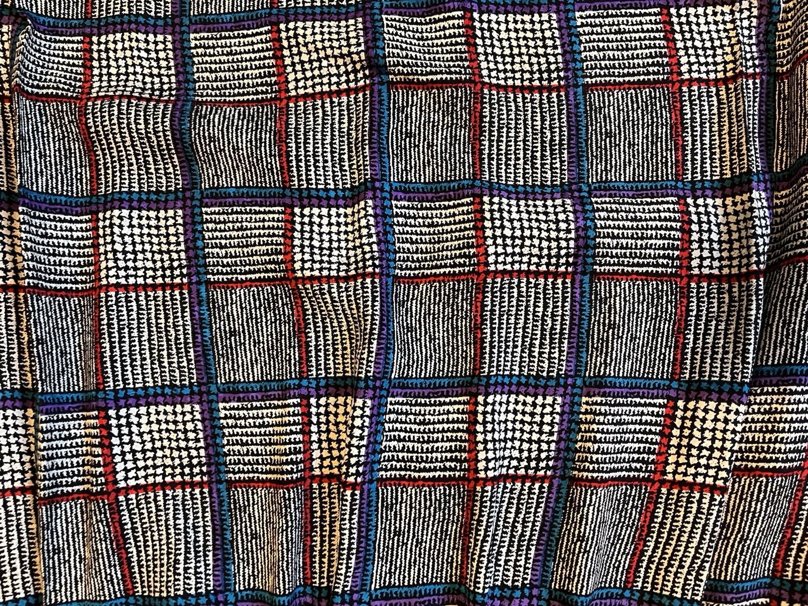 VINTAGE Starington Silk Blouse Skirt Scarf Set Women’s 12 Plaid Grey Blue 80s