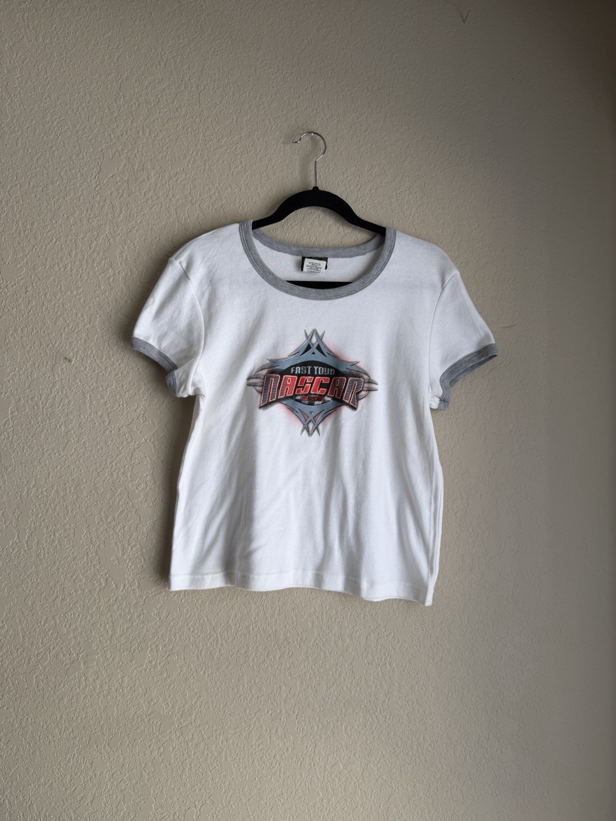 Vintage 2000s Y2K NASCAR Fast Toys Women’s White And Grey Ringer Tee Size L