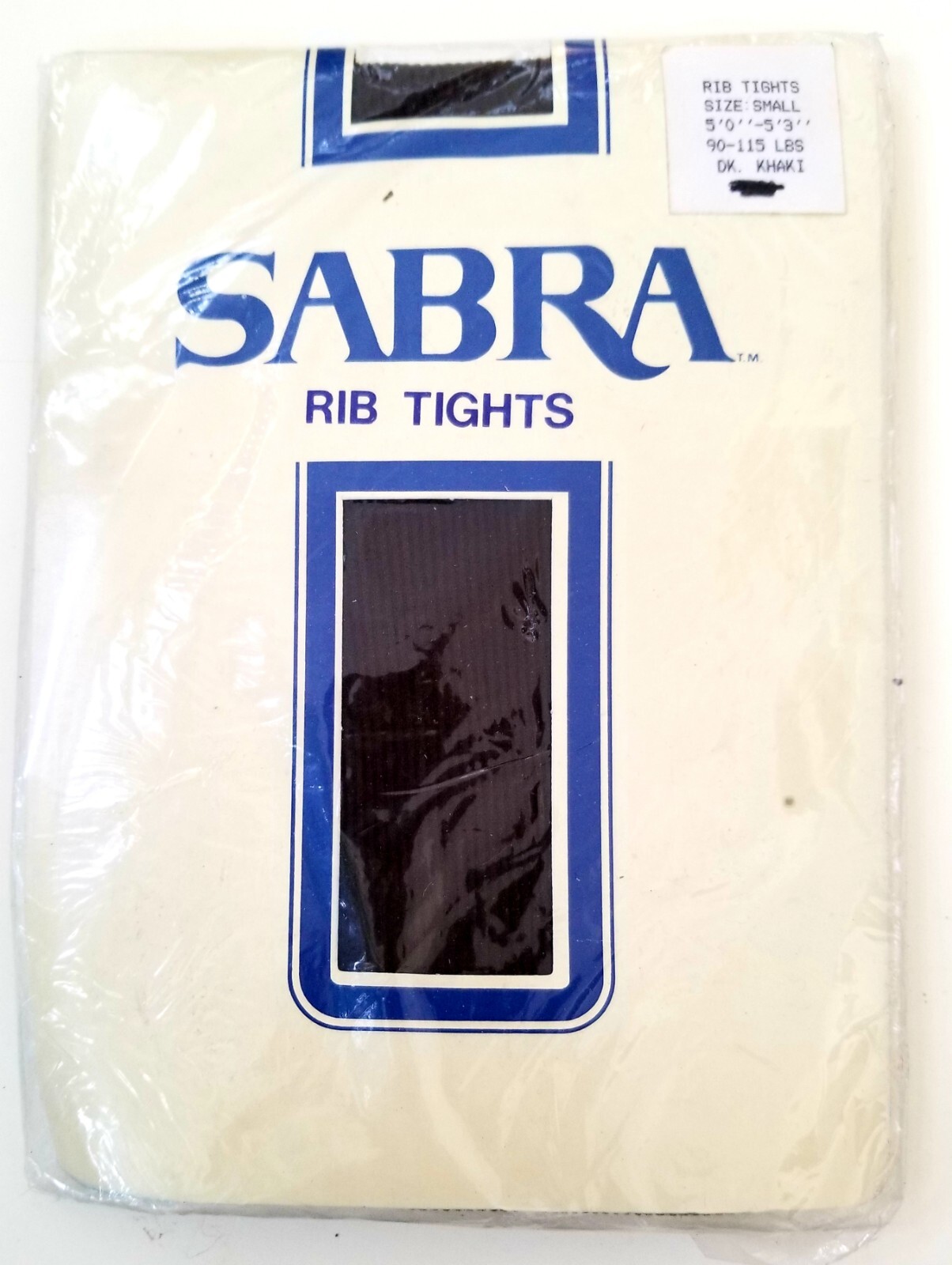 Vtg Sabra Rib Tights Opaque 100% Nylon Pantyhose Dark Khaki Small 5′-5’3″ 90-115