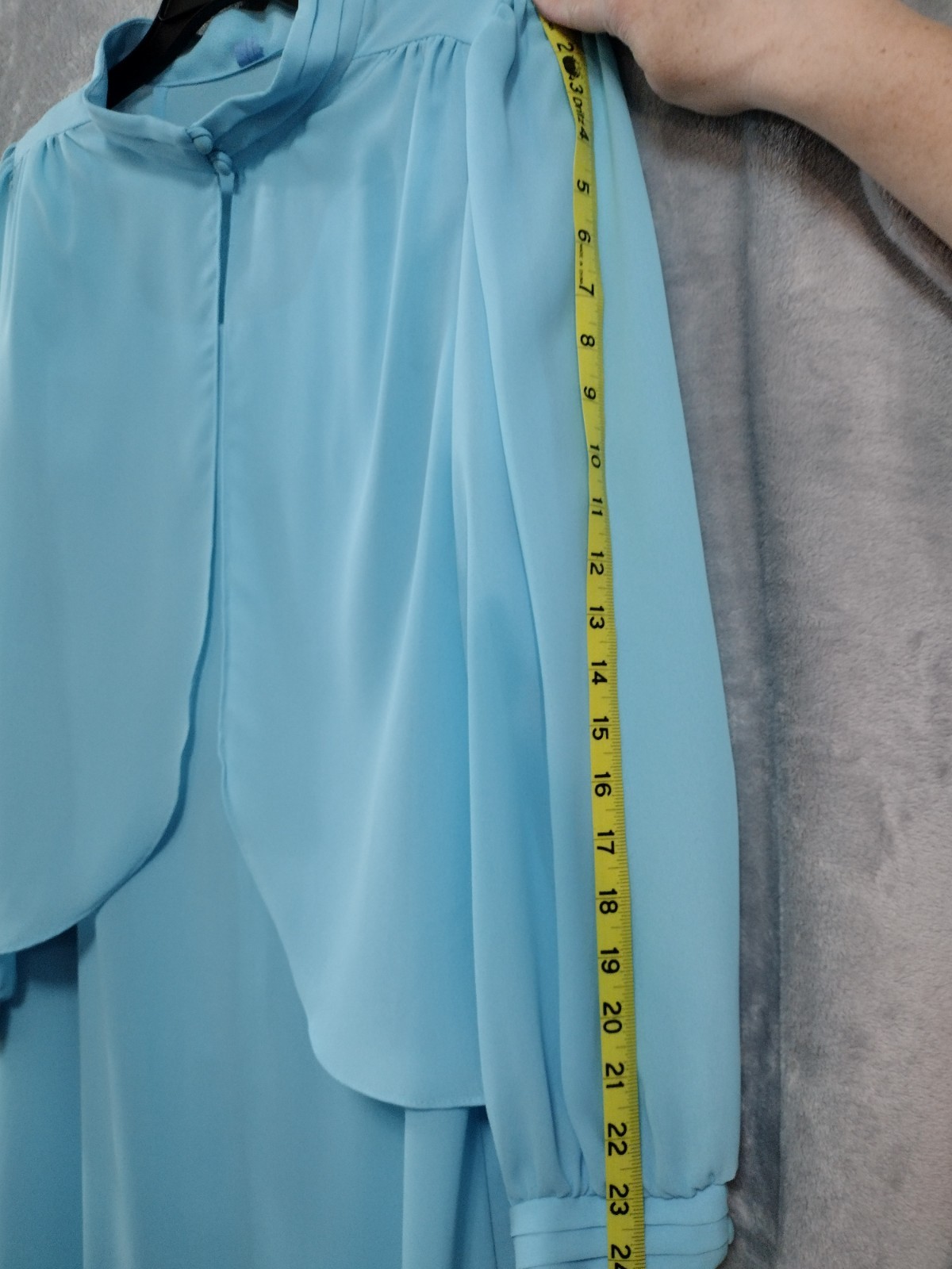 Vtg 70s Ice Blue Maxi Dress 16 1/2 Sheer Cardigan Jacket Made USA Formal Wedding