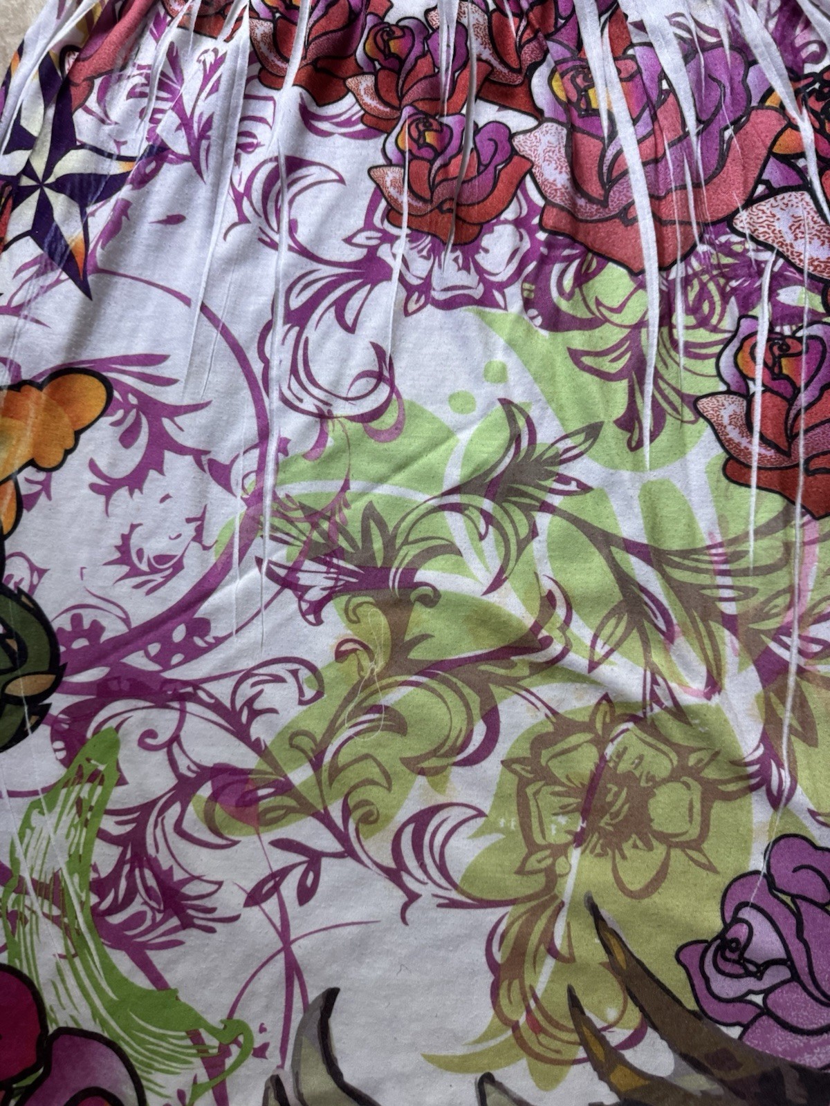 VTG CyberY2k Trashy Gyaru Ed Hardy Tattoo Graphic Heart Art Print Dress Small