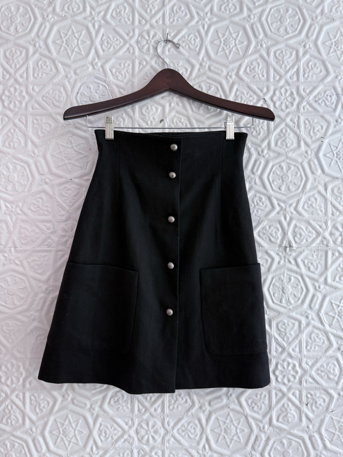 Vintage State of Claude Montana Wool Mini Skirt-Black-90s-Y2K-Minimalist-Design