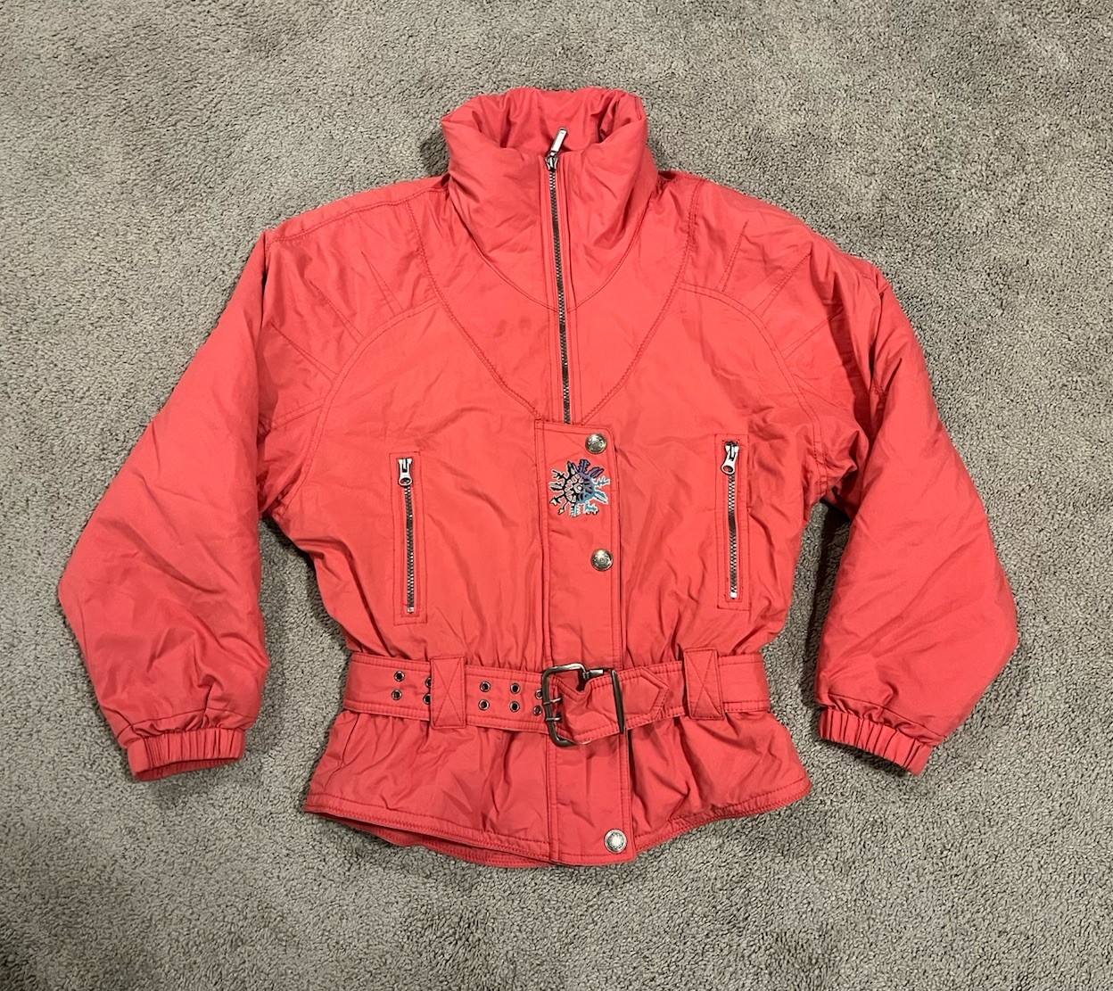 Vintage Snuggler Ski Wear Jacket Frosty Parka Ladies Sz 8 Pink Embroidered RARE
