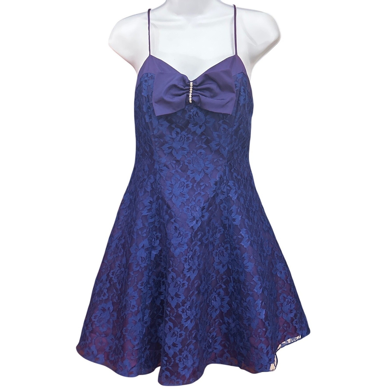 Vintage Steppin Out Lace Mini Dress 80s Retro Party Coquette Purple Size 9