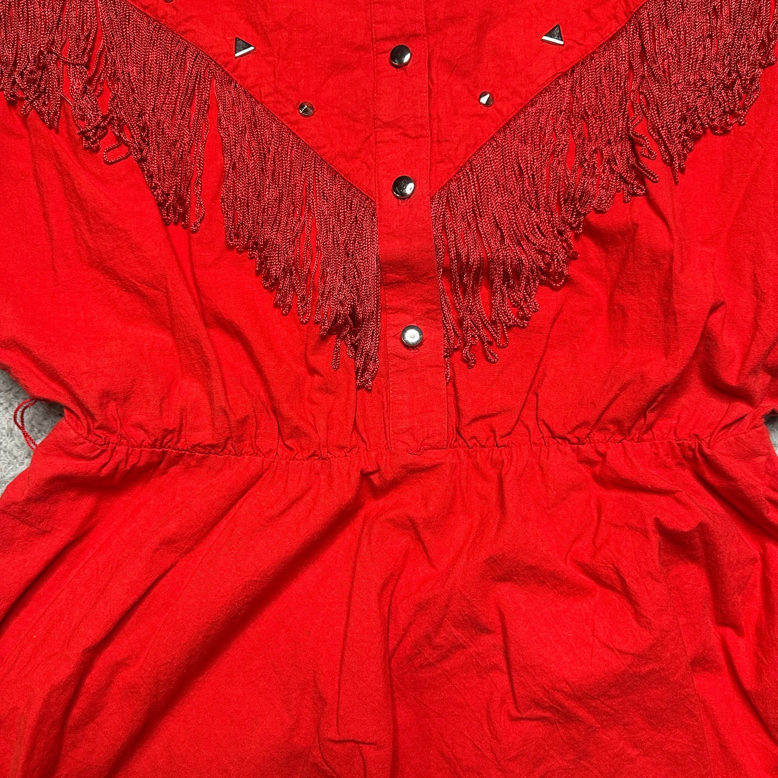 Vintage Western Dress Womens L Red Fringe Tassel Rodeo Square Dance
