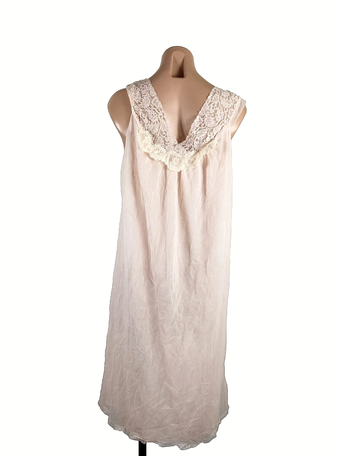 VTG 70s USA Mistee Bright Pink Double Chiffon Mini Slip Dress Nightgown Womens M